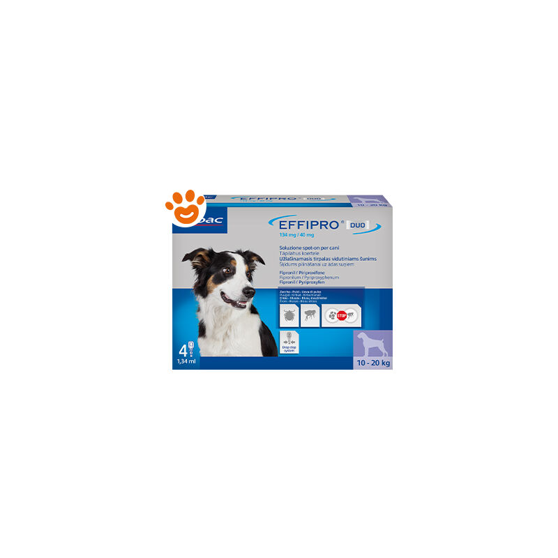 foto del prodotto virbac dog effipro duo spot on 10 20 kg dog effipro duo spot on 10 20 kg confezione da 4 pipette