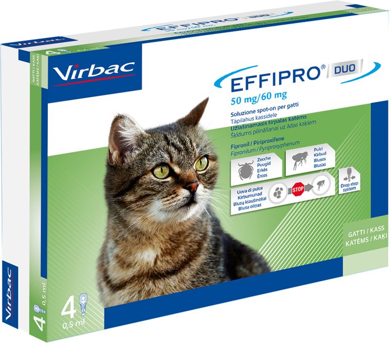 foto del prodotto virbac effipro duo spot on gatti 4 pipette per gatti da 1 a 6 kg antiparassitario per gatti 1 ordine scegli lo sconto bzr5 bzr20 200 punti fedelt 