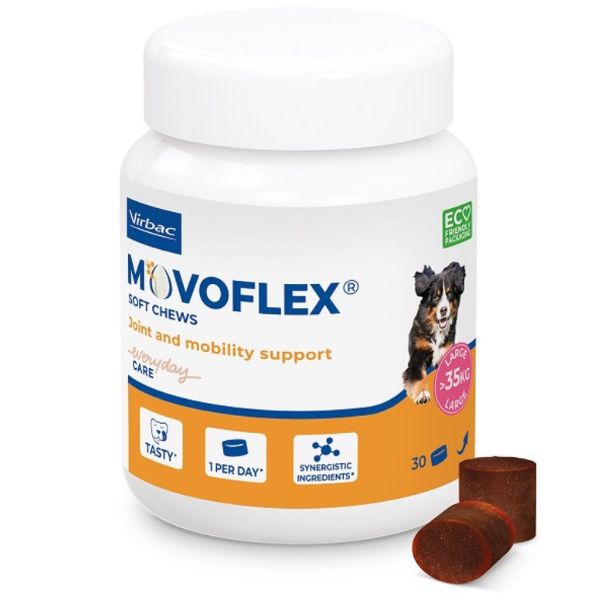 foto del prodotto virbac movoflex soft chews integratore per cani confezione da 30 compresse per cani l oltre i 35 kg 1 ordine scegli lo sconto bzr5 bzr20 200 punti fedelt integratori per cani