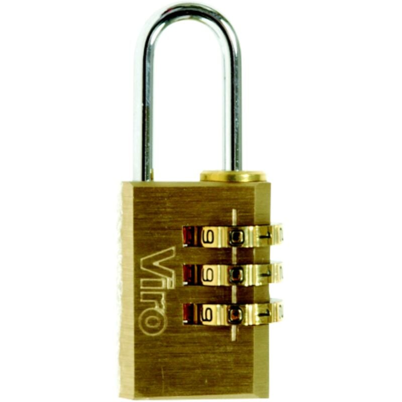 foto del prodotto viro lucchetto combinazione larghezza 21mm corpo ottone massiccio arco acciaio cromato combinazione a 3 cifre