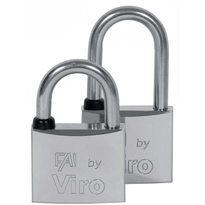 foto del prodotto viro lucchetto serie fai mare larghezza 40mm corpo ottone massiccio lucidato nichelato cromato arco acciaio inox con 2 chiavi