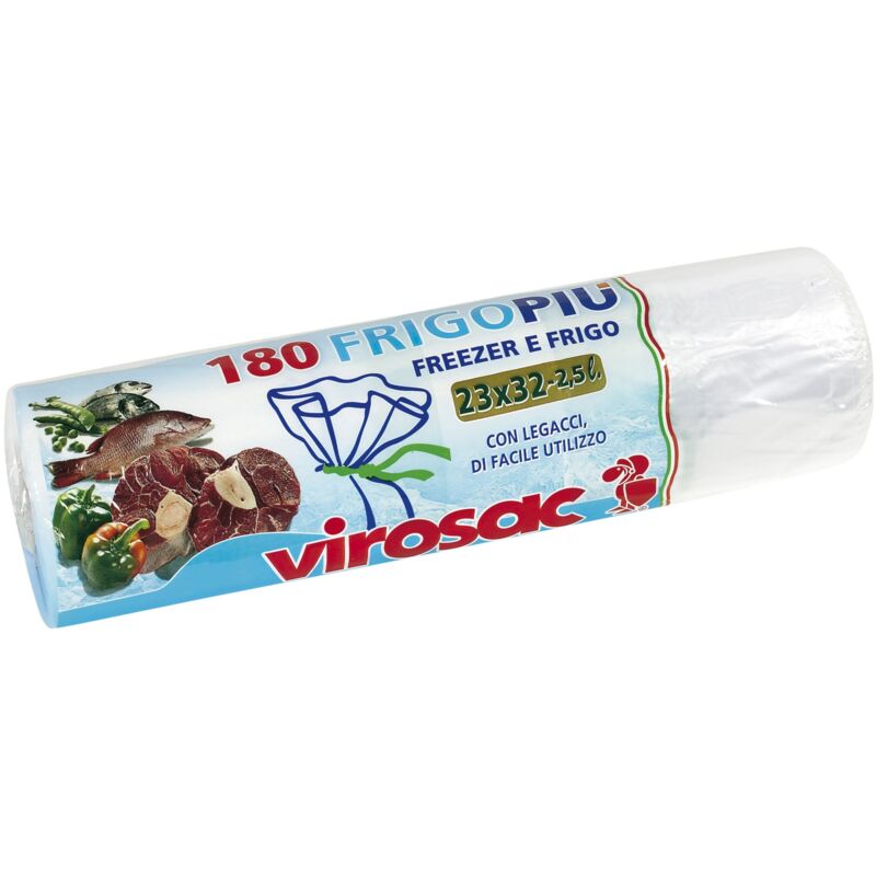 foto del prodotto virosac 111981, frigo pi sacchetti per frigo e freezer 23x32, con legacci, 180 pezzi per rotolo