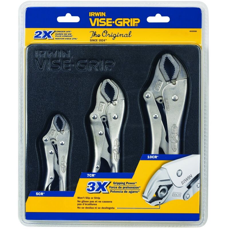 foto del prodotto visegrip irwin 10508020 set 3pz. pinze auotobloccanti a ganasce curve original 5cr, 7cr, 10cr in custodia di plastica