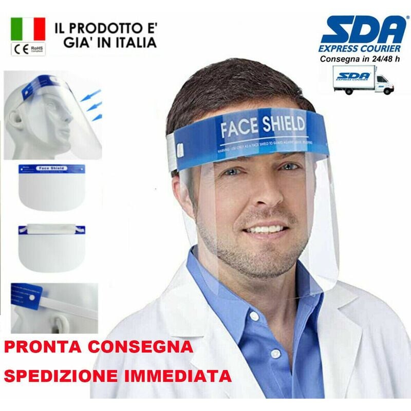 foto del prodotto visiera maschera di protezione unisex antispruzzo in plastica con elastico professionale