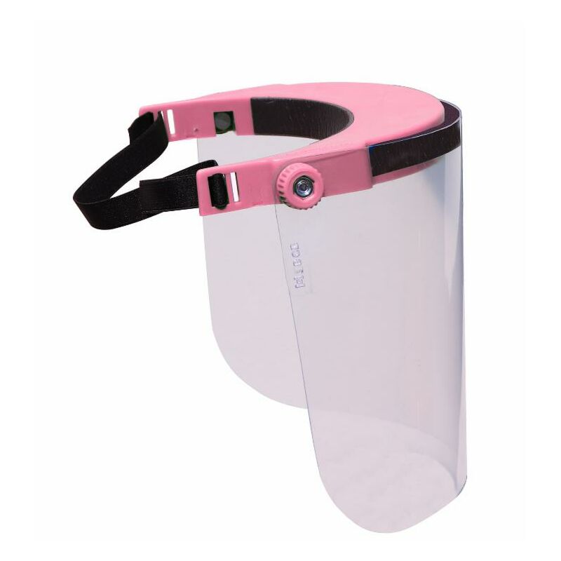 foto del prodotto visiera rosa regolabile in policarbonato trasparente conforme alle normative riutilizzabile e resistente 160g