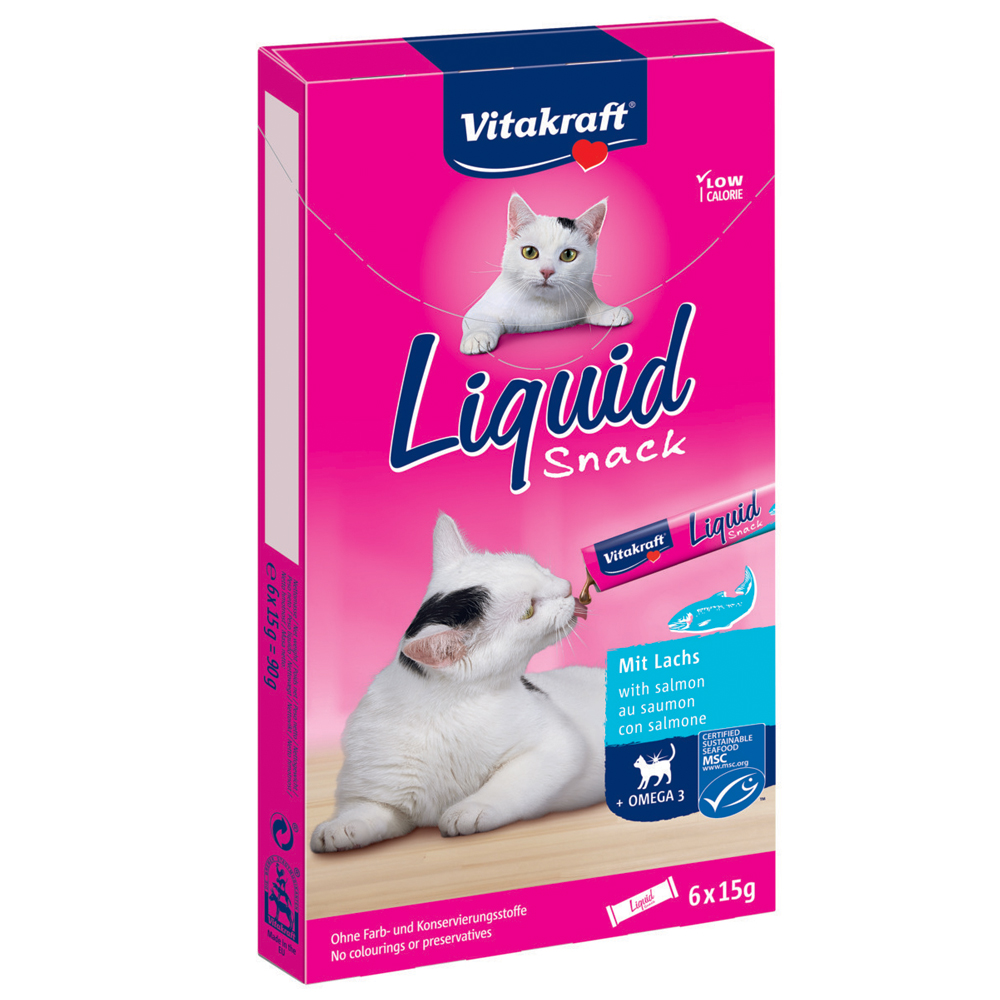 foto del prodotto vitakraft cat liquid snack con salmone omega 3 6 x 15 g