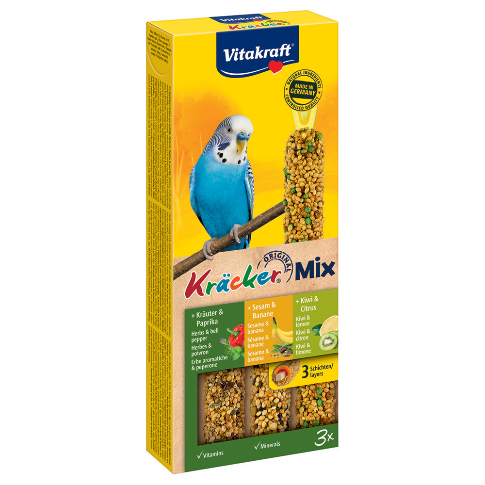foto del prodotto vitakraft cracker per cocorite 3 stick sesamo erbette kiwi