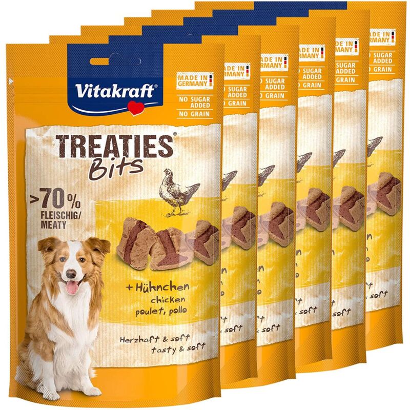foto del prodotto vitakraft set 6 confezioni treaties bits snack per cani pollo e bacon da 120 gr ciascuna