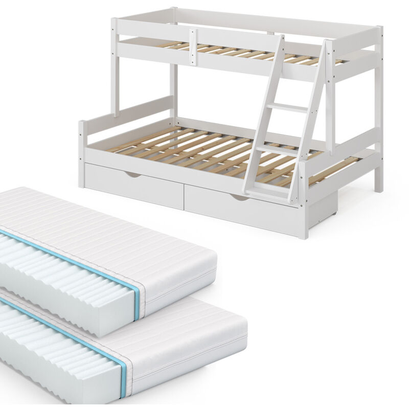 foto del prodotto vitalispa letto a castello everest, bianco, 120x200 80x200 cm con 2 materassi e 2 cassetti