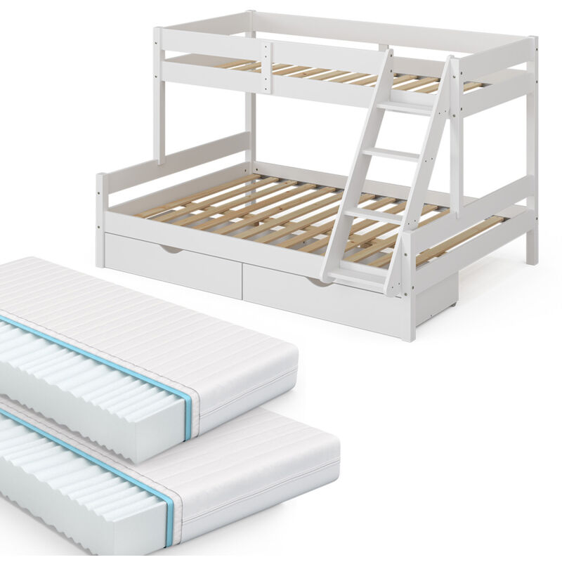 foto del prodotto vitalispa letto a castello everest, bianco, 140x200 90x200 cm con 2 materassi e 2 cassetti