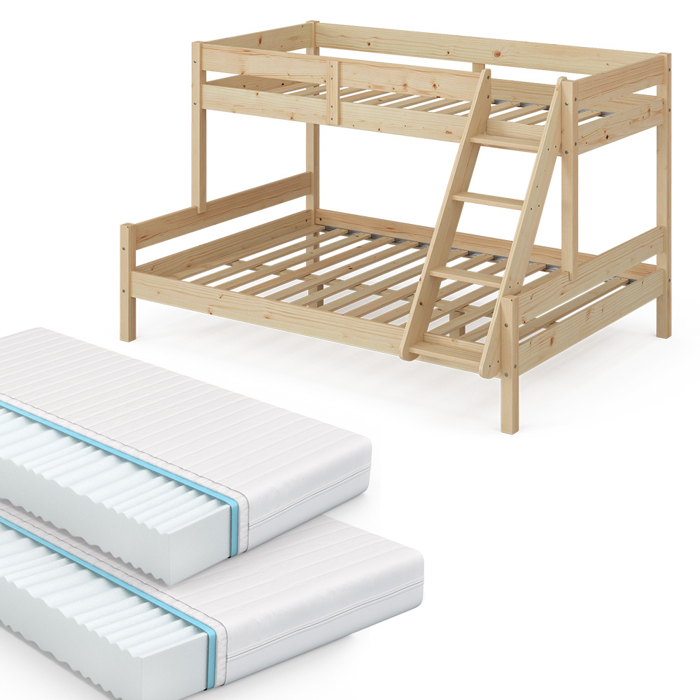 foto del prodotto vitalispa letto a castello everest, legno naturale, 140x200 90x200 cm con 2 materassi