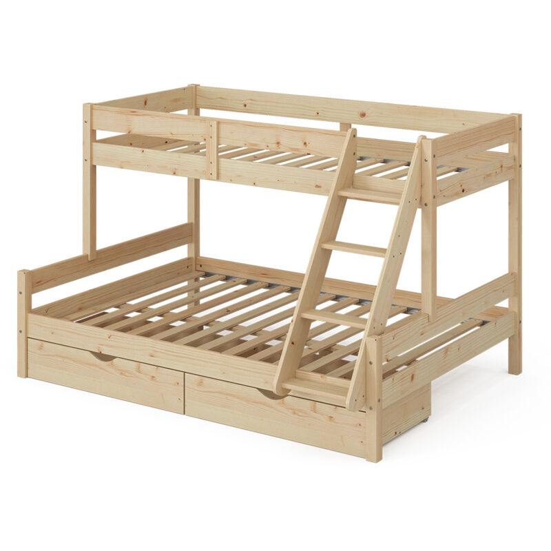 foto del prodotto vitalispa letto a castello everest, legno naturale, 140x200 90x200 cm con cassetti