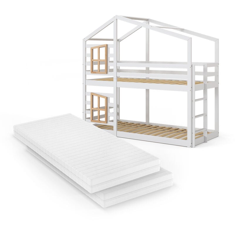 foto del prodotto vitalispa letto a castello maja, bianco, 90x200 cm con 2 materassi