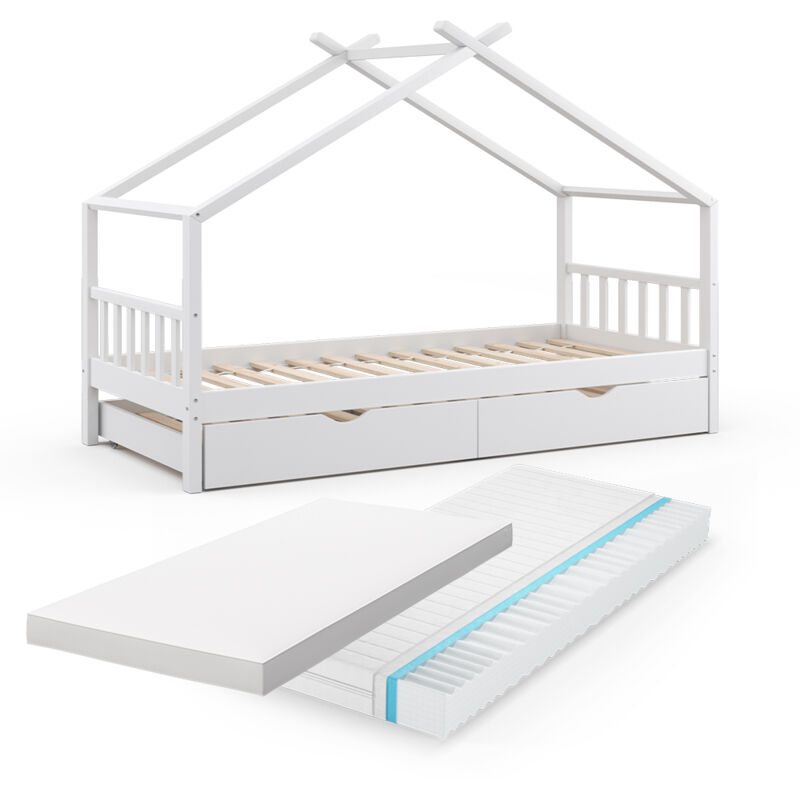 foto del prodotto vitalispa letto montessori bambini design, bianco, 90x200 cm con letto per ospiti e 2 materassi