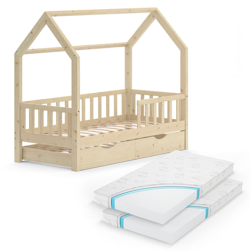 foto del prodotto vitalispa letto montessori bambini wiki, marrone, 80x160 cm con letto per ospiti e 2 materassi