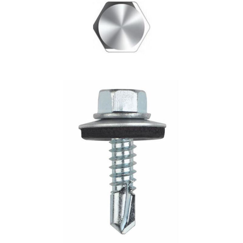 foto del prodotto vite autoperforante - testa esagonale con collare stampato - rondella vulcanizzata acciaio/epdm - zincato 4,8 x 32 p14 - confezione da 500 pezzi