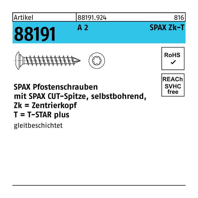 foto del prodotto vite de poteau r 88191 autoperceuse 8 x 50 45 t40 a2 50 pi ces spax