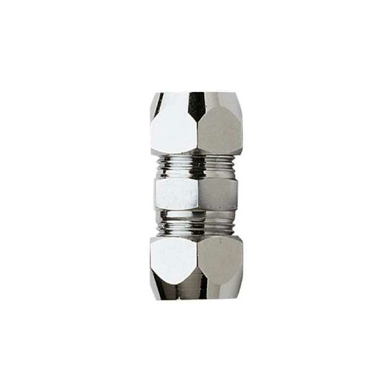 foto del prodotto vite doppia doppio nipplo manicotto idrobric, in ottone cromato, misura 3 8x10x10, idb smk n0329b10