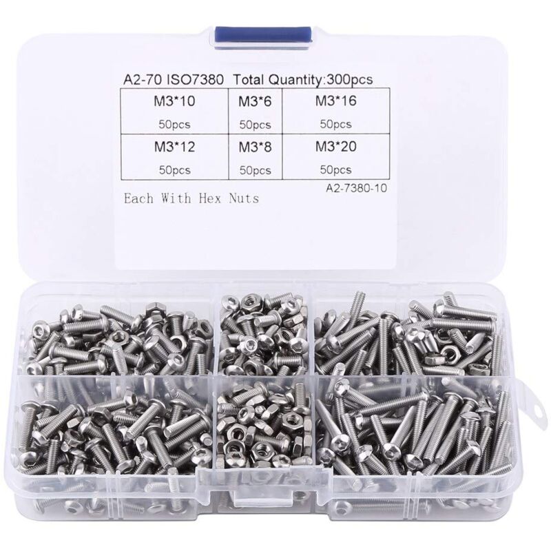 foto del prodotto viti a testa cilindrica m3, 300 pezzi m3 6 8 10 12 16 20 304 viti a testa cilindrica con esagono incassato in acciaio inossidabile assortimento per