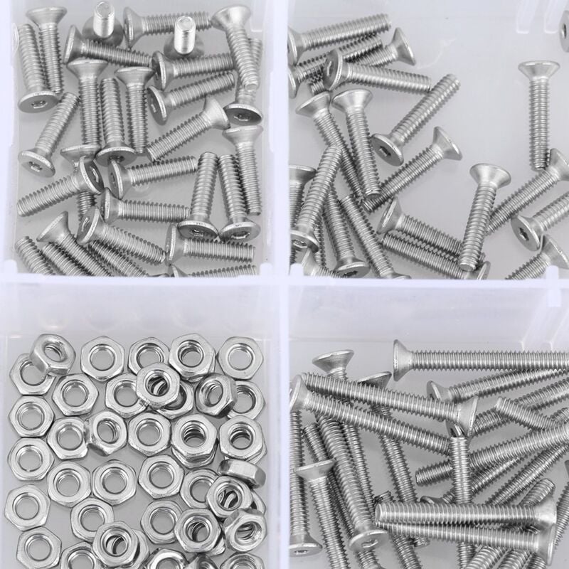 foto del prodotto viti a testa piatta fafeicy, 230 pezzi, set di viti e dadi in acciaio inossidabile m2 304, viti a testa piatta con esagono incassato, dadi, set di