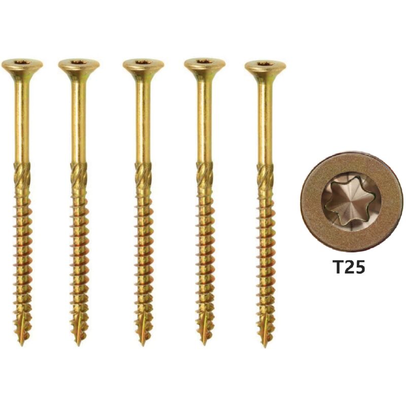 foto del prodotto viti autofilettanti per legno torx gialle da 4,5 mm in acciaio al carbonio t25 con testa piatta zincata multiuso per legno 100 pezzi dimensioni 