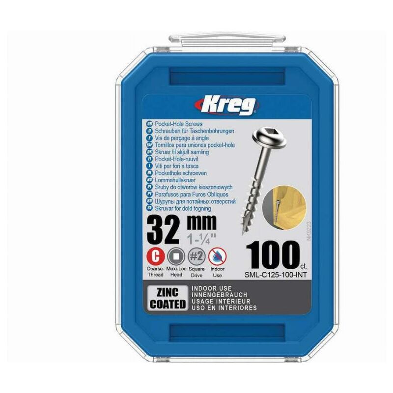 foto del prodotto viti in zinco kreg 32 mm con filetto grosso confezione da 100 viti sml c125 100 int