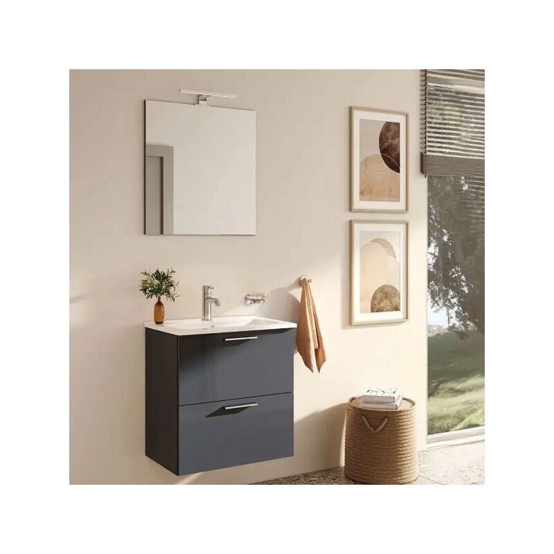 foto del prodotto vitra mobile bagno sospeso con specchiera e lavabo integrato modello mia composizione completa 60 cm antracite