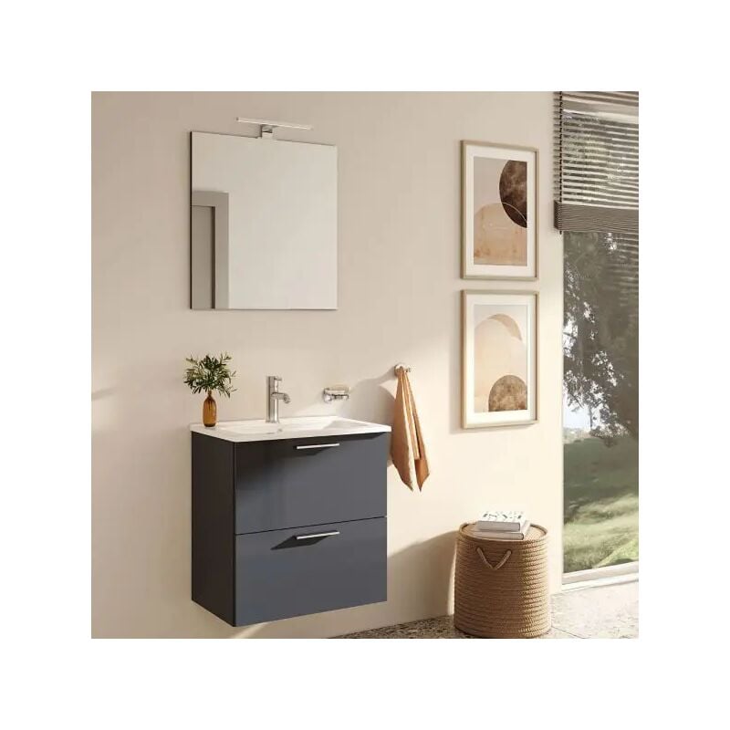 foto del prodotto vitra mobile bagno sospeso con specchiera e lavabo integrato modello mia composizione completa 80cm antracite