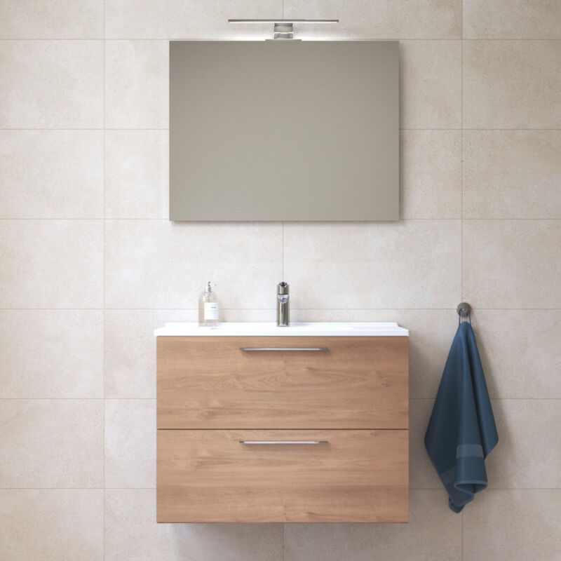 foto del prodotto vitra mobiletto mia 79x61x39,5 cm con specchio, lavabo e illuminazione led, rovere miaset80d sp 