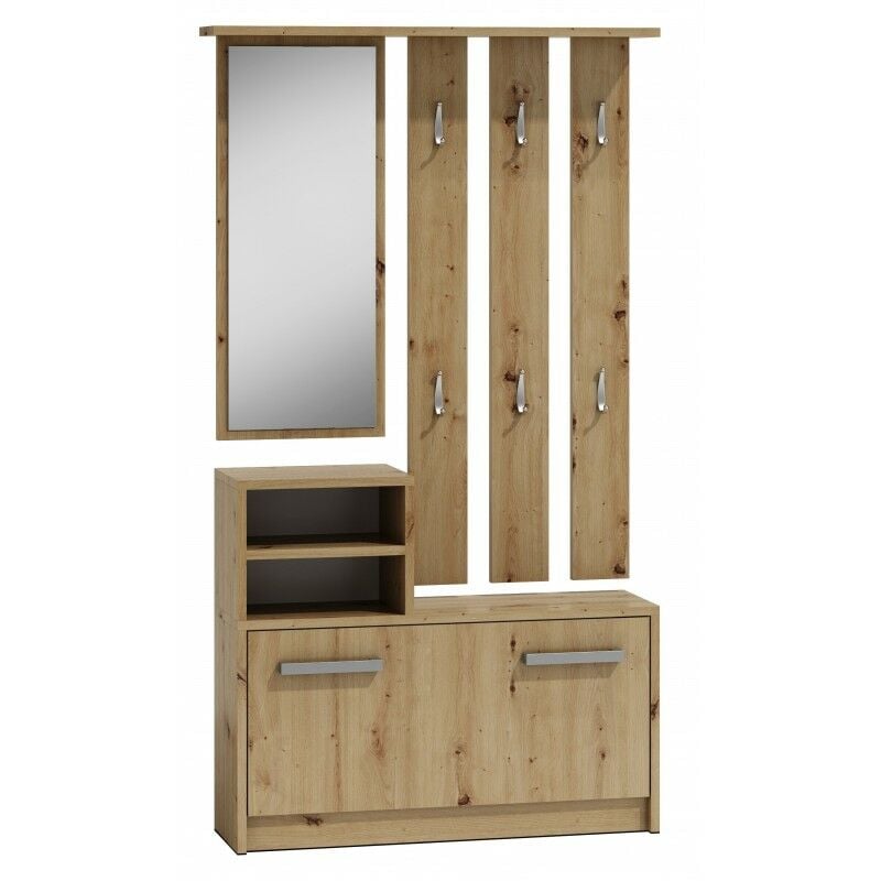 foto del prodotto vittoria mobile da ingresso moderno con 6 ganci specchio scarpiera 180x85x24 guardaroba effetto legno