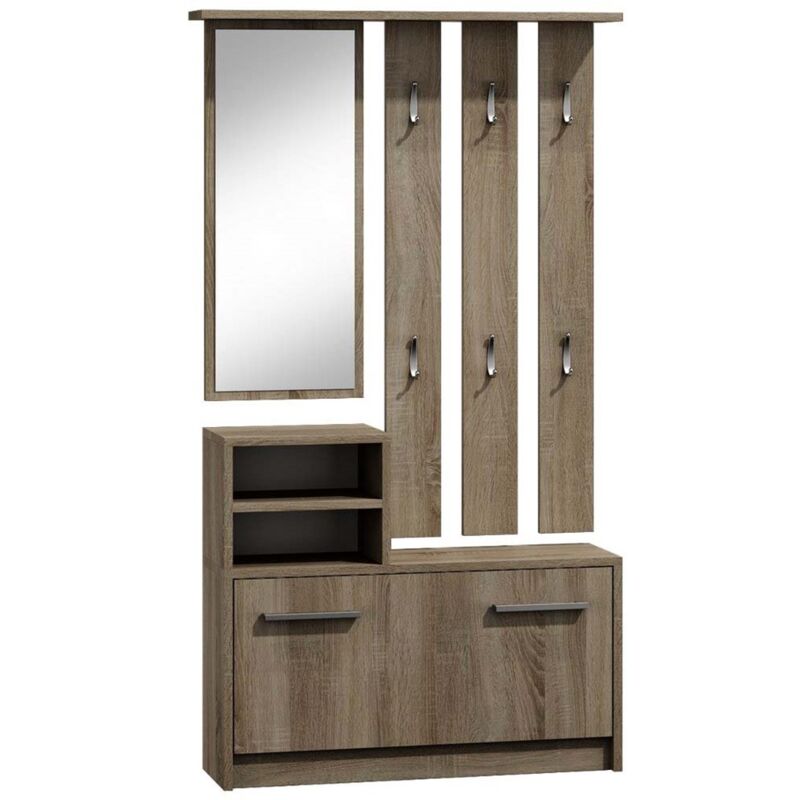 foto del prodotto vittoria mobile da ingresso moderno con 6 ganci specchio scarpiera 180x85x24 guardaroba effetto legno