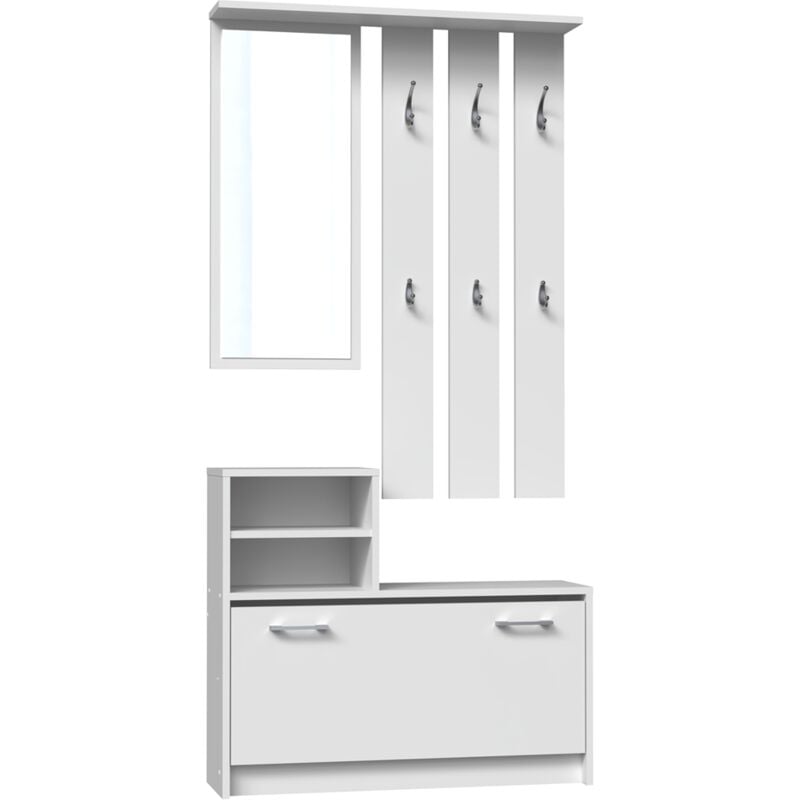 foto del prodotto vittoria mobile da ingresso moderno con 6 ganci specchio scarpiera 180x85x24 guardaroba effetto legno