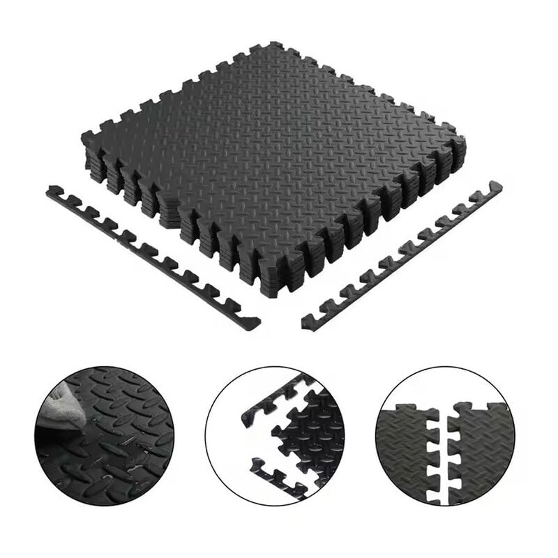 foto del prodotto vivol piastrelle puzzle per pavimenti in schiuma eva nera 12 mm set di 120x120 cm 4 piastrelle con bordi