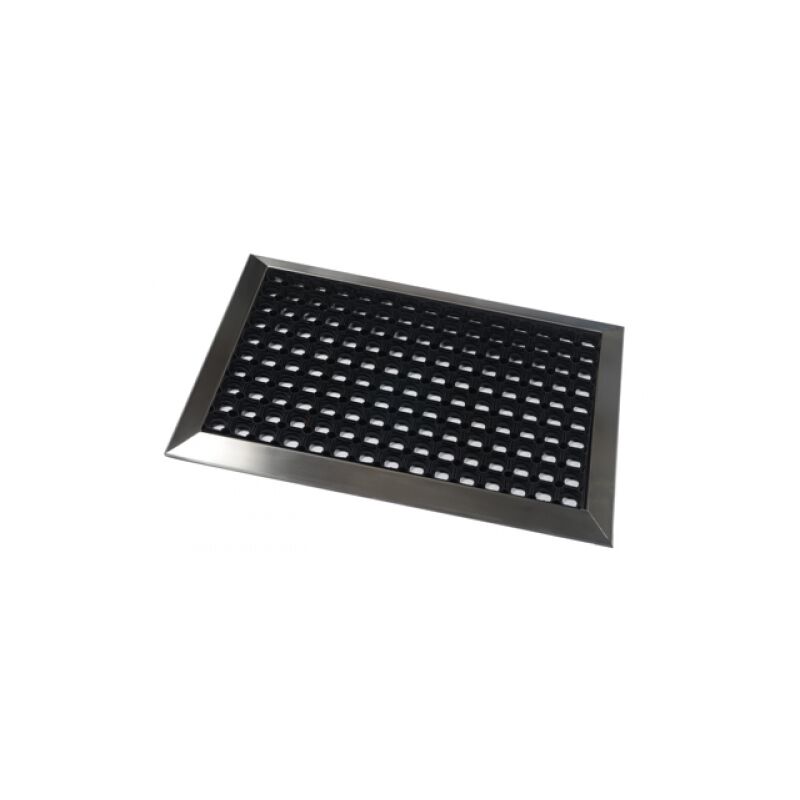foto del prodotto vivol zerbino in gomma forata con bordo in acciaio inox 50 x 70 cm