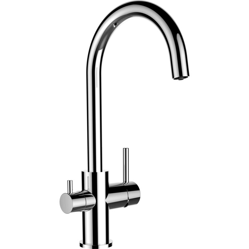 foto del prodotto vizio rubinetto 3 vie miscelatore cucina cromato con canale separato per acqua filtrata, canna a u