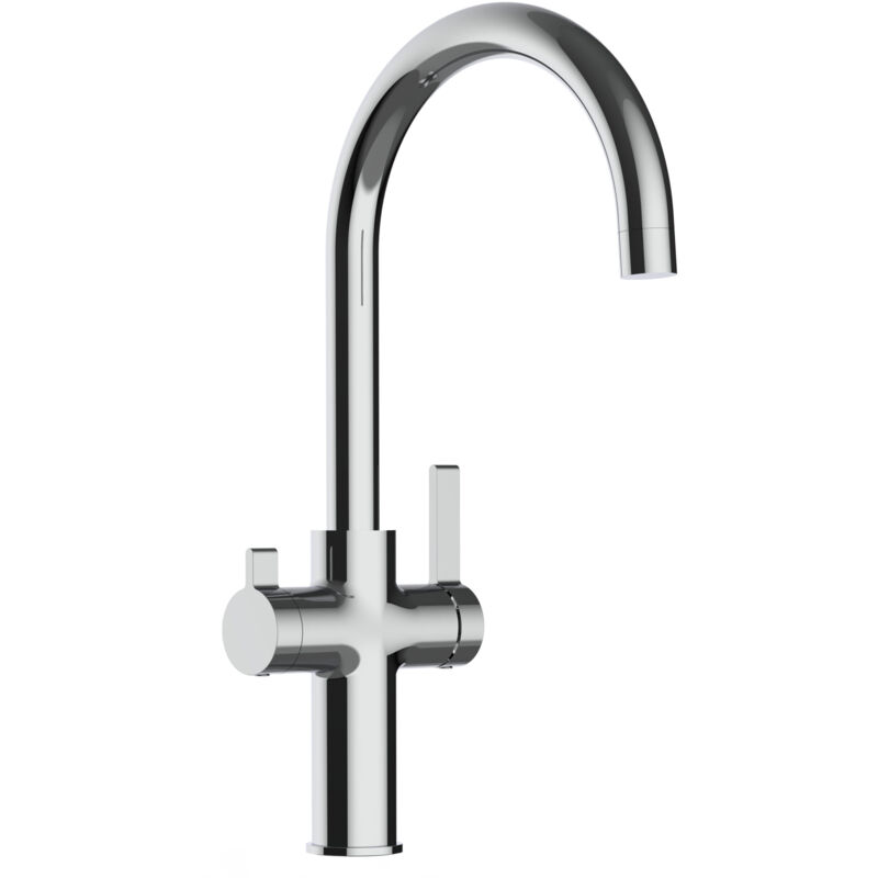 foto del prodotto vizio rubinetto 3 vie miscelatore cucina cromato con canale separato per acqua filtrata, canna a u serie fc