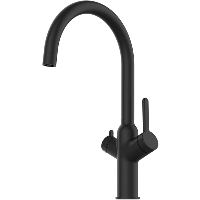foto del prodotto vizio rubinetto 3 vie miscelatore cucina nero opaco con canale separato per acqua filtrata, canna a u serie bod
