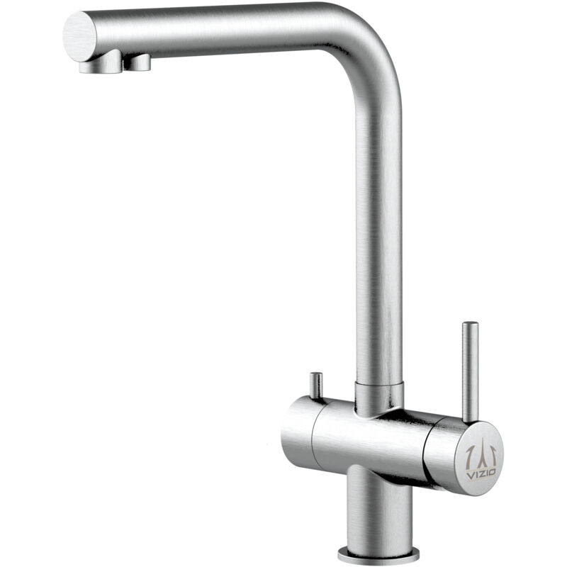 foto del prodotto vizio rubinetto 3 vie miscelatore lavello cucina in acciaio inox spazzolato per utilizzo con sistemi filtro acciaio chirurgico aisi 316