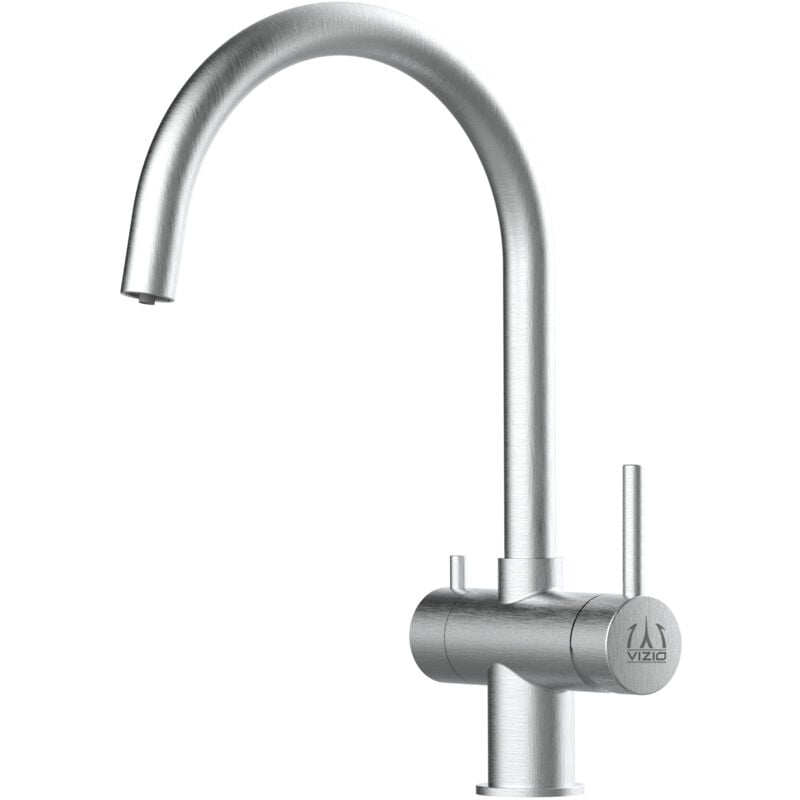 foto del prodotto vizio rubinetto 3 vie miscelatore lavello cucina in acciaio inox spazzolato per utilizzo con sistemi filtro canna a u acciaio chirurgico aisi 316