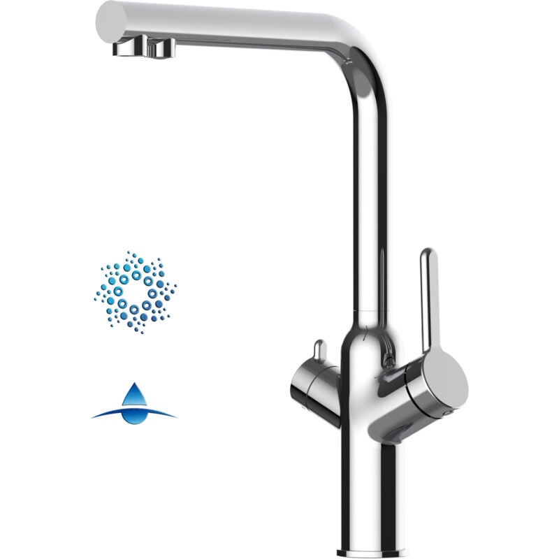 foto del prodotto vizio rubinetto 4 vie miscelatore cucina cromato con canale separato per acqua filtrata, canna a l serie bod