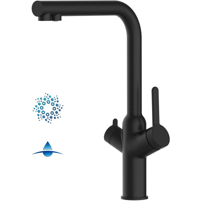 foto del prodotto vizio rubinetto 4 vie miscelatore cucina nero opaco con canale separato per acqua filtrata, canna a l serie bod