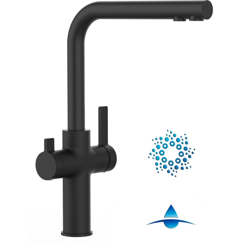 foto del prodotto vizio rubinetto 4 vie miscelatore cucina nero opaco con canale separato per acqua filtrata, canna a l serie fc