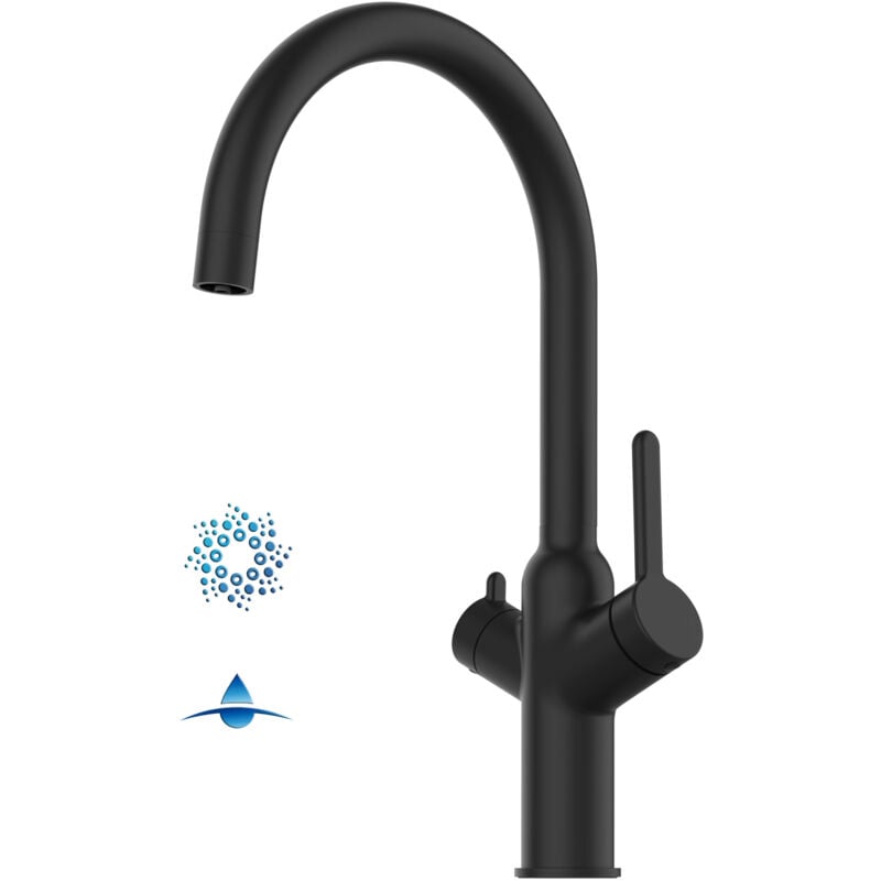 foto del prodotto vizio rubinetto 4 vie miscelatore cucina nero opaco con canale separato per acqua filtrata, canna a u serie bod