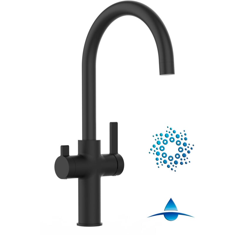 foto del prodotto vizio rubinetto 4 vie miscelatore cucina nero opaco con canale separato per acqua filtrata, canna a u serie fc