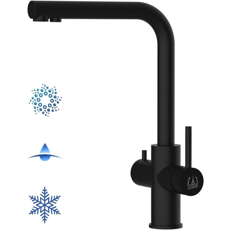 foto del prodotto vizio rubinetto 5 vie miscelatore lavello cucina in acciaio inox, canna a l girevole a 360 , pvd nero opaco