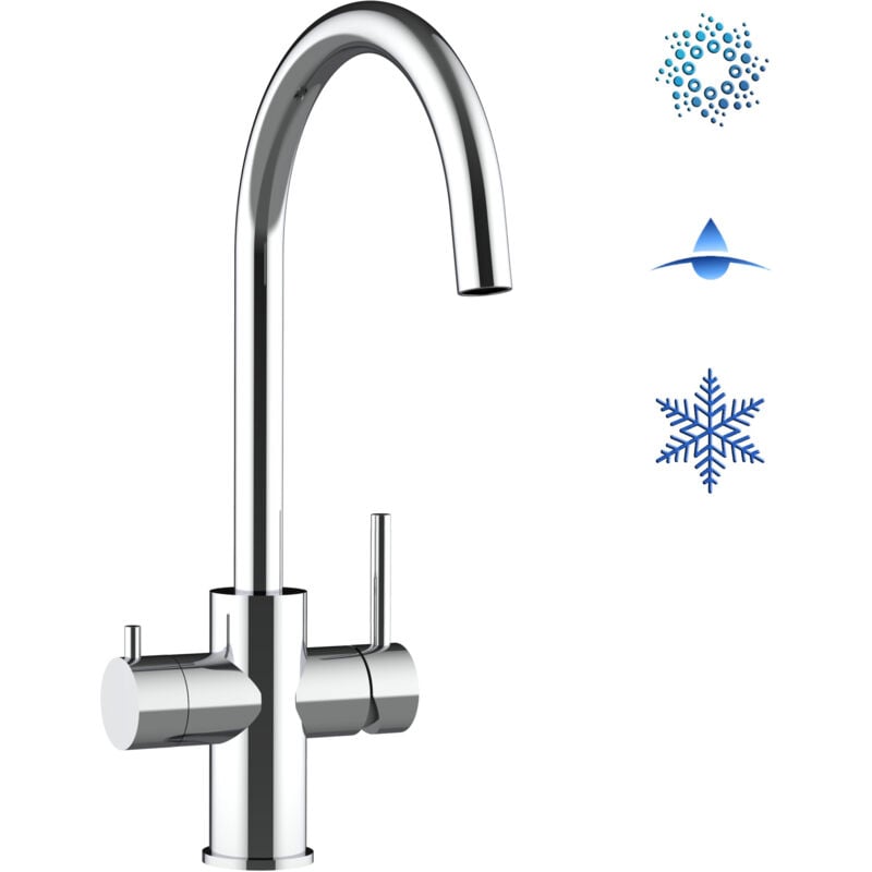 foto del prodotto vizio rubinetto 5 vie miscelatore lavello cucina in acciaio inox lucido per sistemi acqua gasata aromatizzata e filtro depurazione canna a u