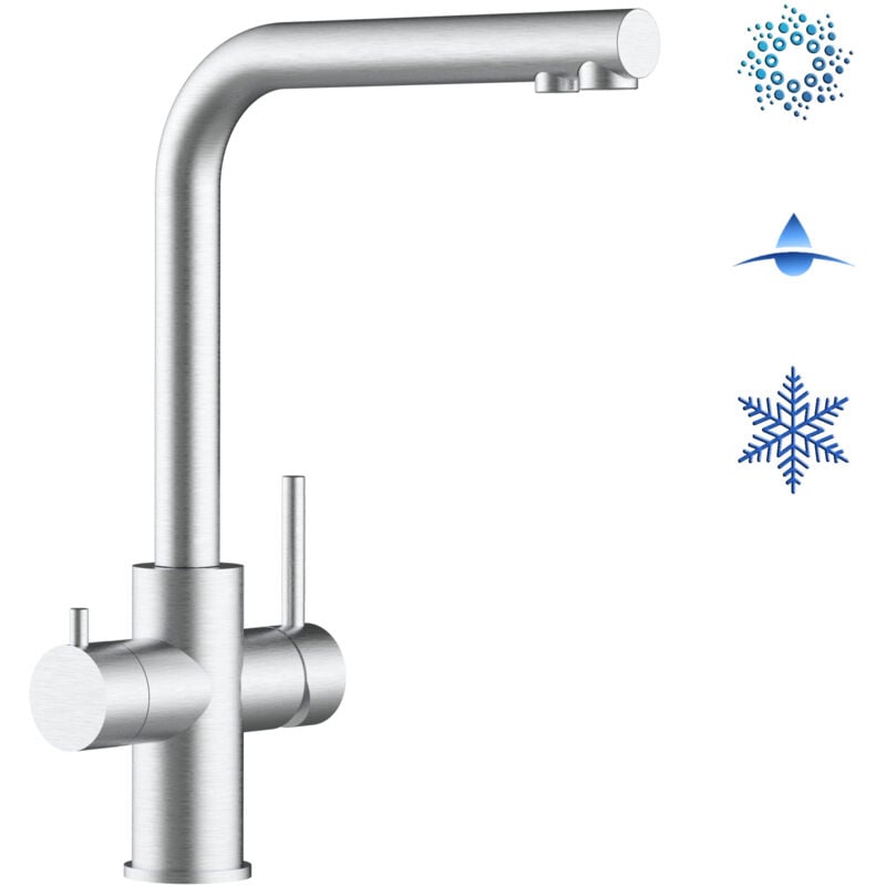 foto del prodotto vizio rubinetto 5 vie miscelatore lavello cucina in acciaio inox spazzolato per sistemi acqua gasata aromatizzata e filtro depurazione canna a l