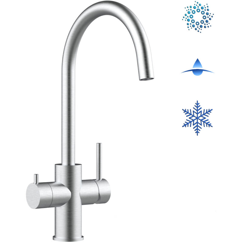foto del prodotto vizio rubinetto 5 vie miscelatore lavello cucina in acciaio inox spazzolato per sistemi acqua gasata aromatizzata e filtro depurazione canna a u