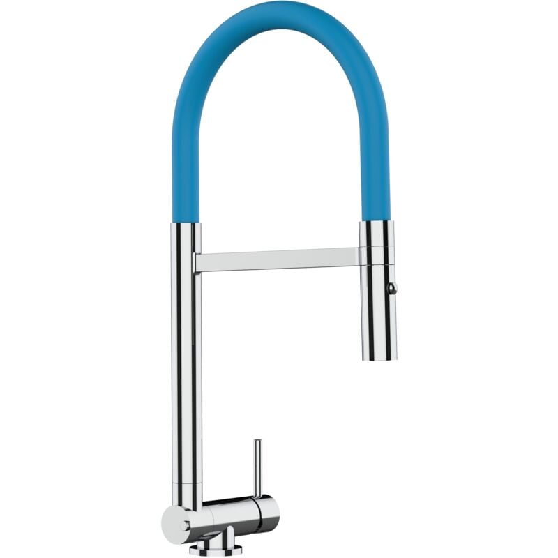 foto del prodotto vizio rubinetto abbattibile a soli 4,5 cm, miscelatore cucina cromato per sottofinestra canna azzurra movibile e doccia due getti staccabile