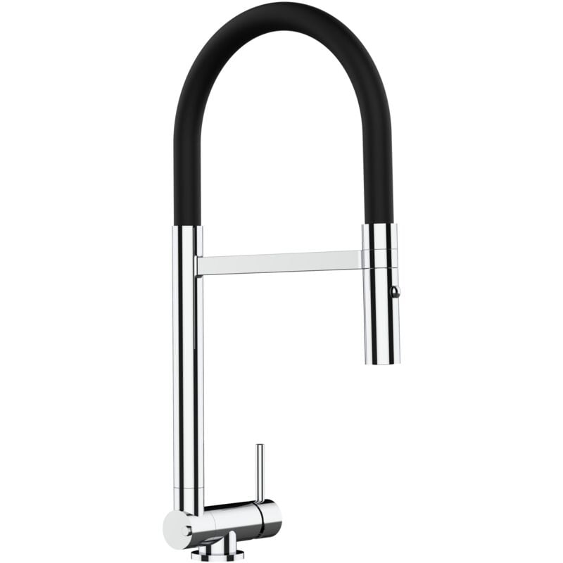 foto del prodotto vizio rubinetto abbattibile a soli 4,5 cm, miscelatore cucina cromato per sottofinestra canna nera movibile e doccia due getti staccabile